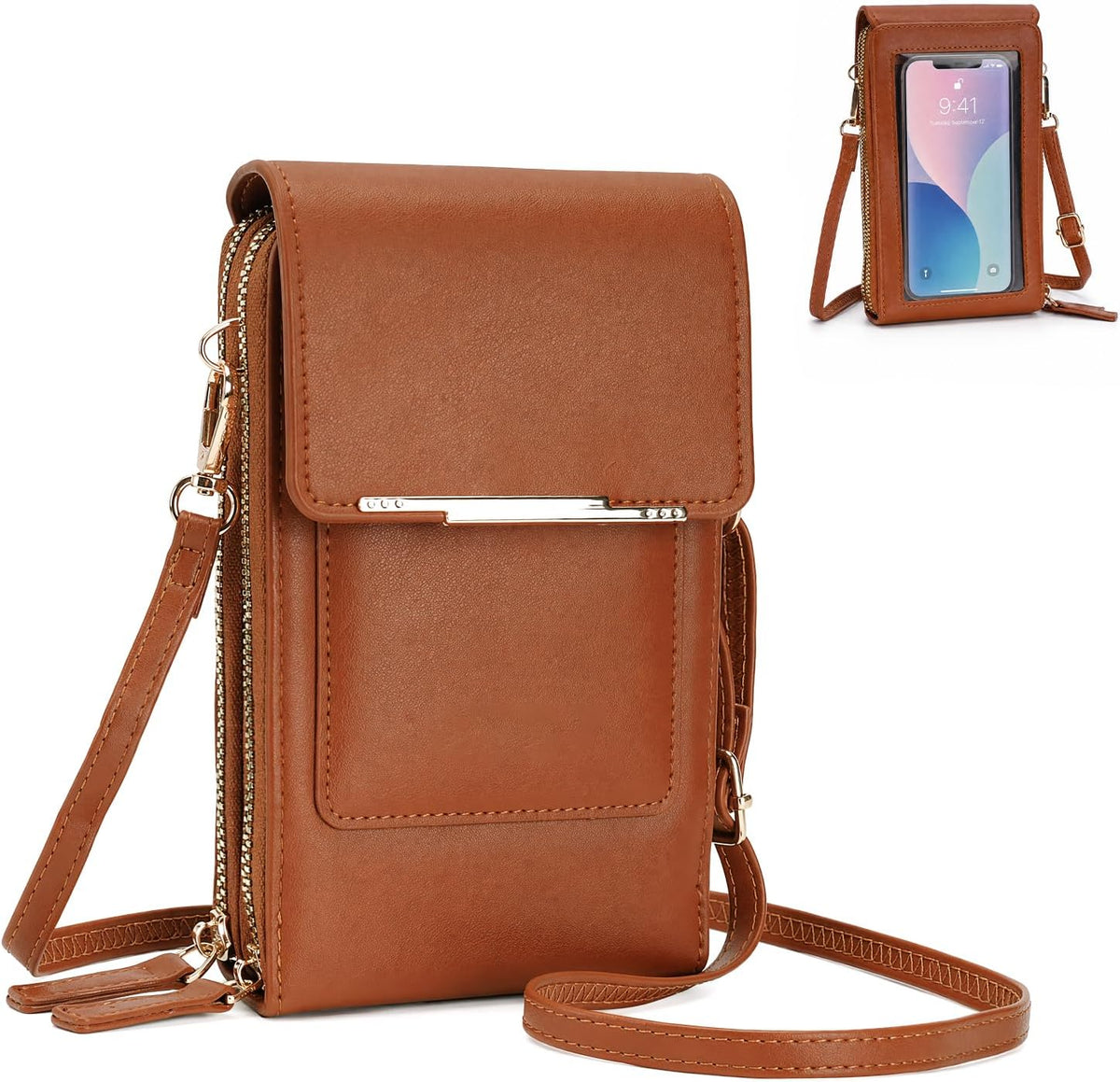 Crossbody Phone Purse, Small Cross Body Wallet Purses with Adjustable Shoulder Straps for Women Anti-Theft PU Leather Bag