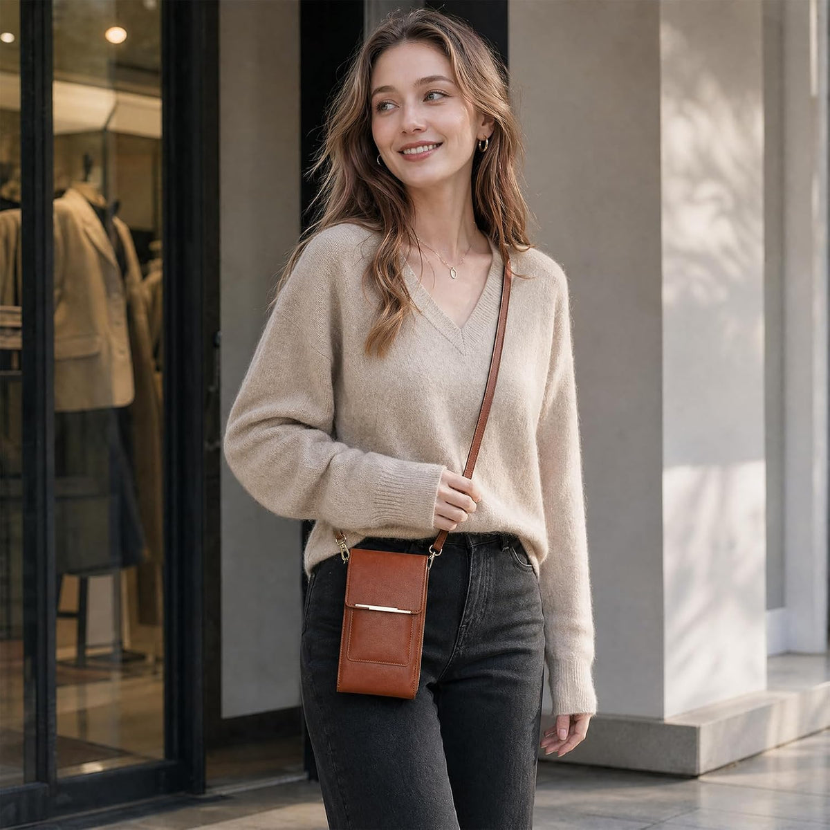 Crossbody Phone Purse, Small Cross Body Wallet Purses with Adjustable Shoulder Straps for Women Anti-Theft PU Leather Bag
