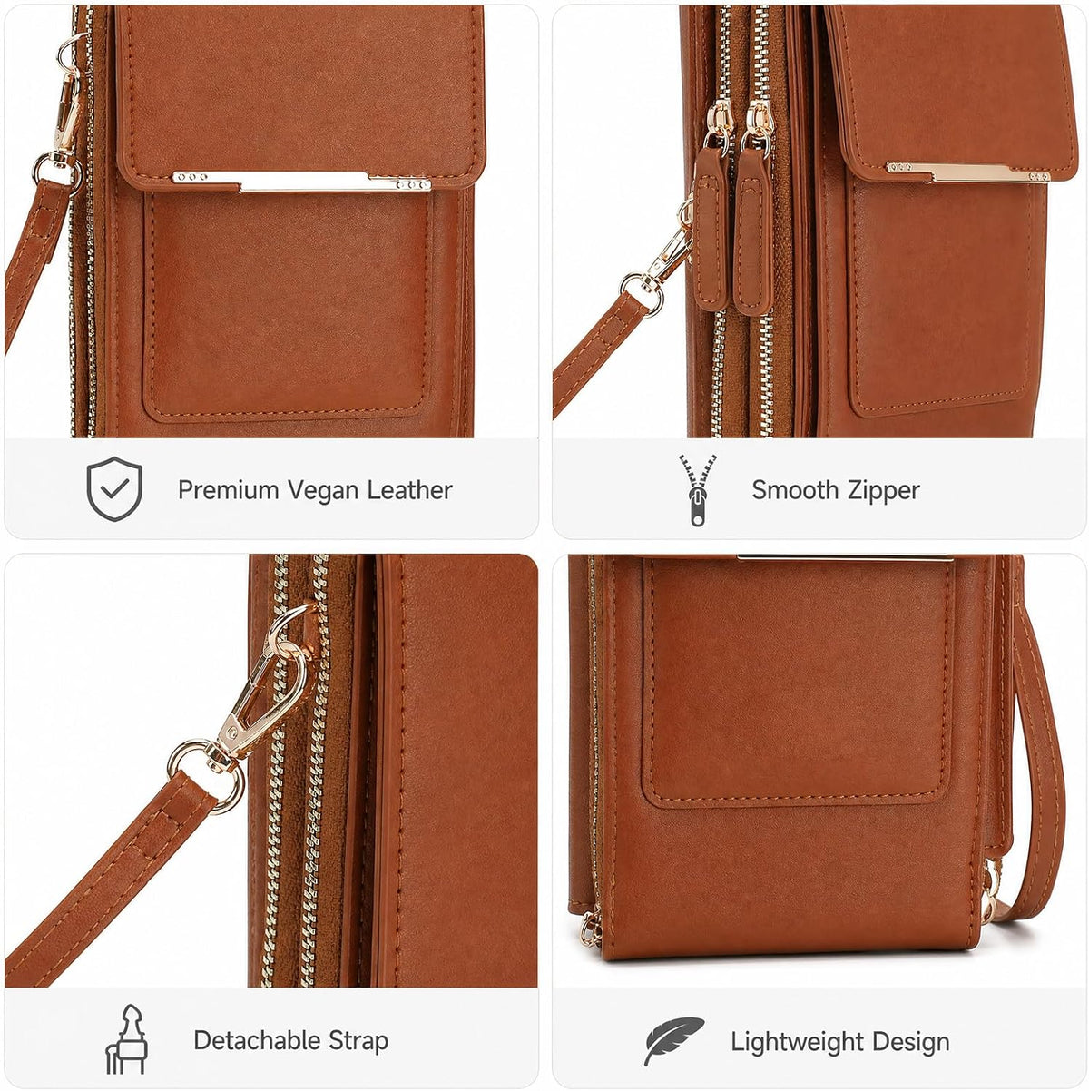 Crossbody Phone Purse, Small Cross Body Wallet Purses with Adjustable Shoulder Straps for Women Anti-Theft PU Leather Bag
