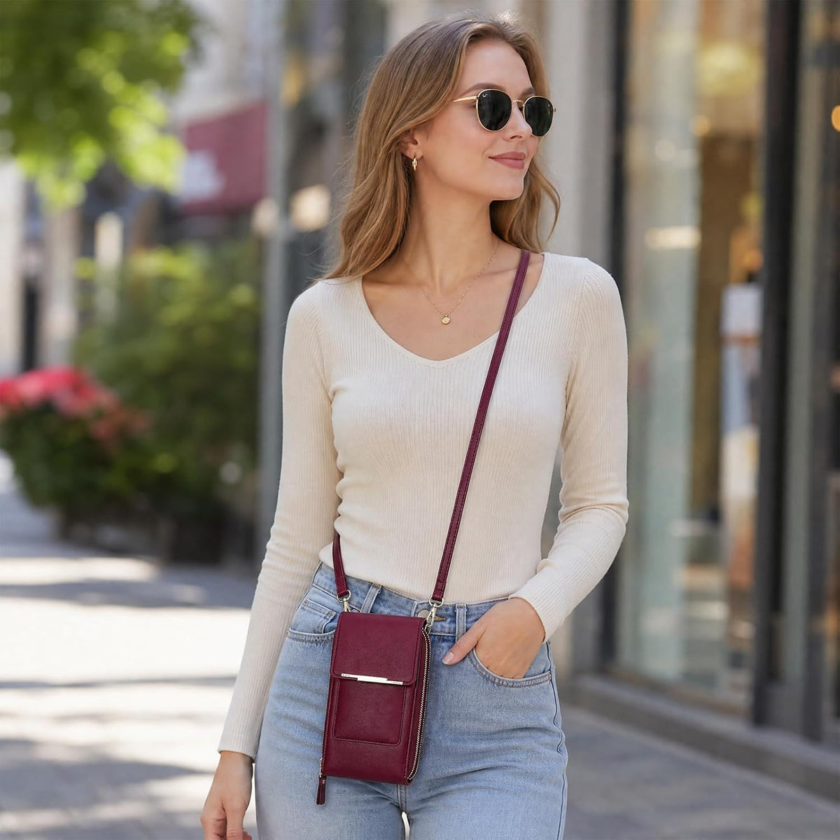 Crossbody Phone Purse, Small Cross Body Wallet Purses with Adjustable Shoulder Straps for Women Anti-Theft PU Leather Bag