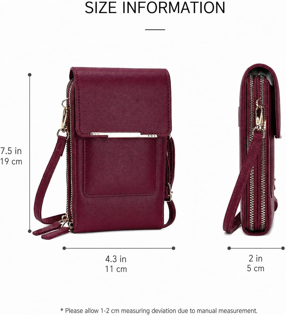 Crossbody Phone Purse, Small Cross Body Wallet Purses with Adjustable Shoulder Straps for Women Anti-Theft PU Leather Bag