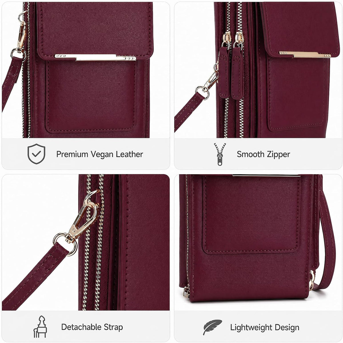 Crossbody Phone Purse, Small Cross Body Wallet Purses with Adjustable Shoulder Straps for Women Anti-Theft PU Leather Bag