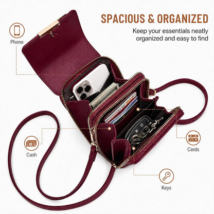 Crossbody Phone Purse, Small Cross Body Wallet Purses with Adjustable Shoulder Straps for Women Anti-Theft PU Leather Bag
