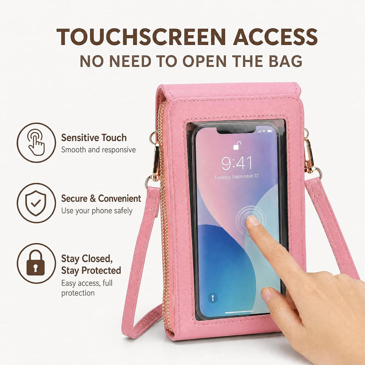 Crossbody Phone Purse, Small Cross Body Wallet Purses with Adjustable Shoulder Straps for Women Anti-Theft PU Leather Bag