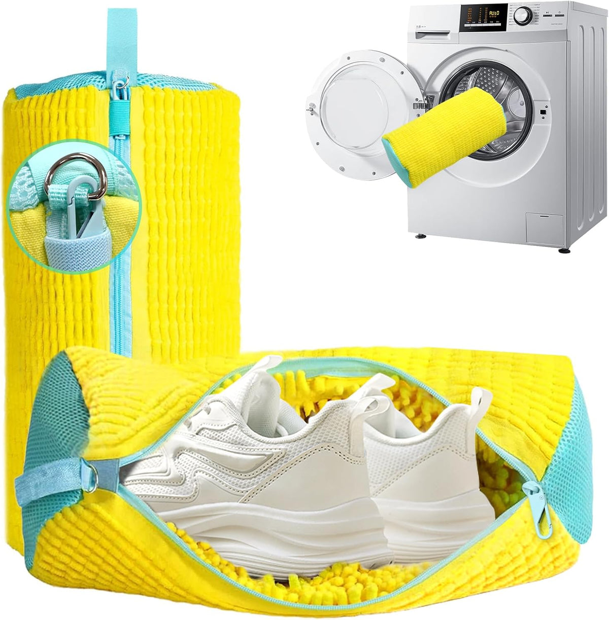 Shoe Washing Machine Bag 2 Pack, 360°Deep Clean Durable Shoes Laundry Bag for Washer and Dryer, Reusable Shoe Cleaner Bags, Sneaker Washing Machine Bag, Yellow