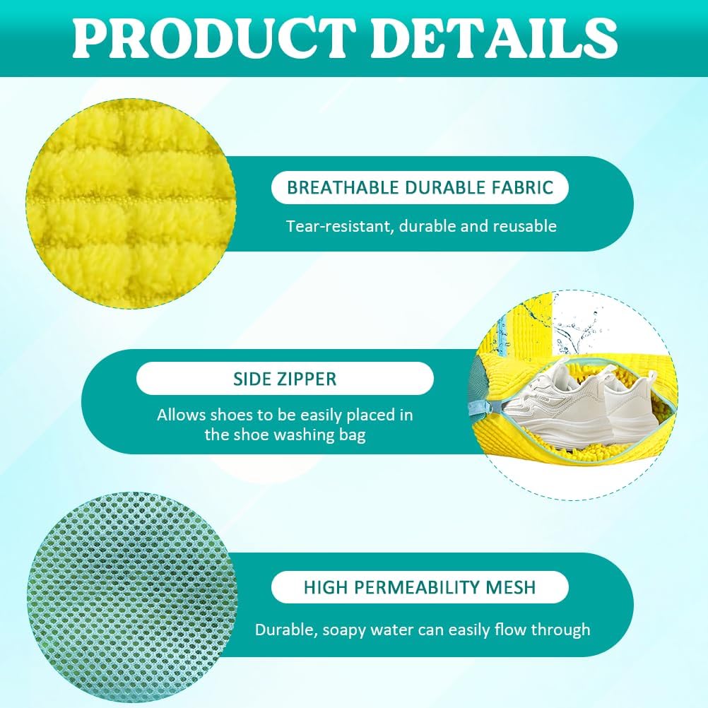 Shoe Washing Machine Bag 2 Pack, 360°Deep Clean Durable Shoes Laundry Bag for Washer and Dryer, Reusable Shoe Cleaner Bags, Sneaker Washing Machine Bag, Yellow