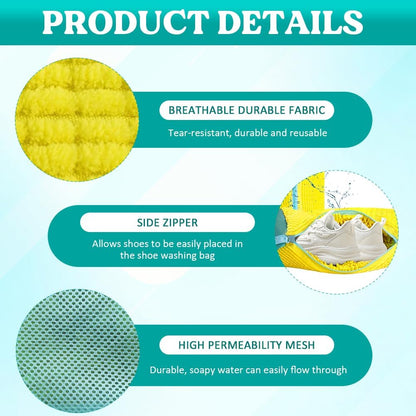 Shoe Washing Machine Bag 2 Pack, 360°Deep Clean Durable Shoes Laundry Bag for Washer and Dryer, Reusable Shoe Cleaner Bags, Sneaker Washing Machine Bag, Yellow