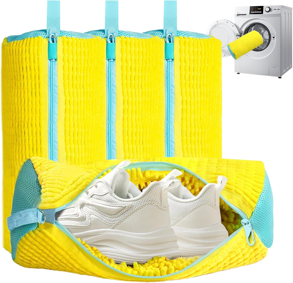 Shoe Washing Machine Bag 2 Pack, 360°Deep Clean Durable Shoes Laundry Bag for Washer and Dryer, Reusable Shoe Cleaner Bags, Sneaker Washing Machine Bag, Yellow