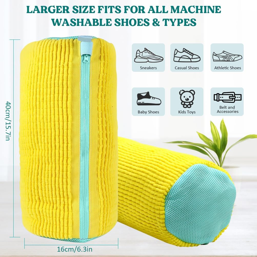 Shoe Washing Machine Bag 2 Pack, 360°Deep Clean Durable Shoes Laundry Bag for Washer and Dryer, Reusable Shoe Cleaner Bags, Sneaker Washing Machine Bag, Yellow