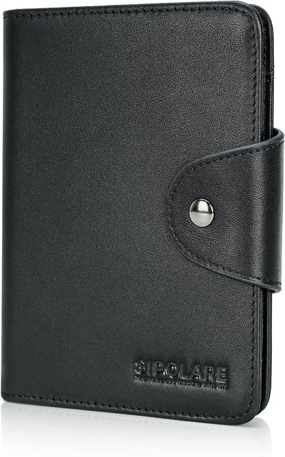 Polare Full Grain Leather Slim and Soft RFID Blocking wallet For Men Snap Bifold Travel Wallet Passport Holders 2 Passports (Dark Brown)