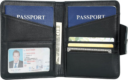 Polare Full Grain Leather Slim and Soft RFID Blocking wallet For Men Snap Bifold Travel Wallet Passport Holders 2 Passports (Dark Brown)