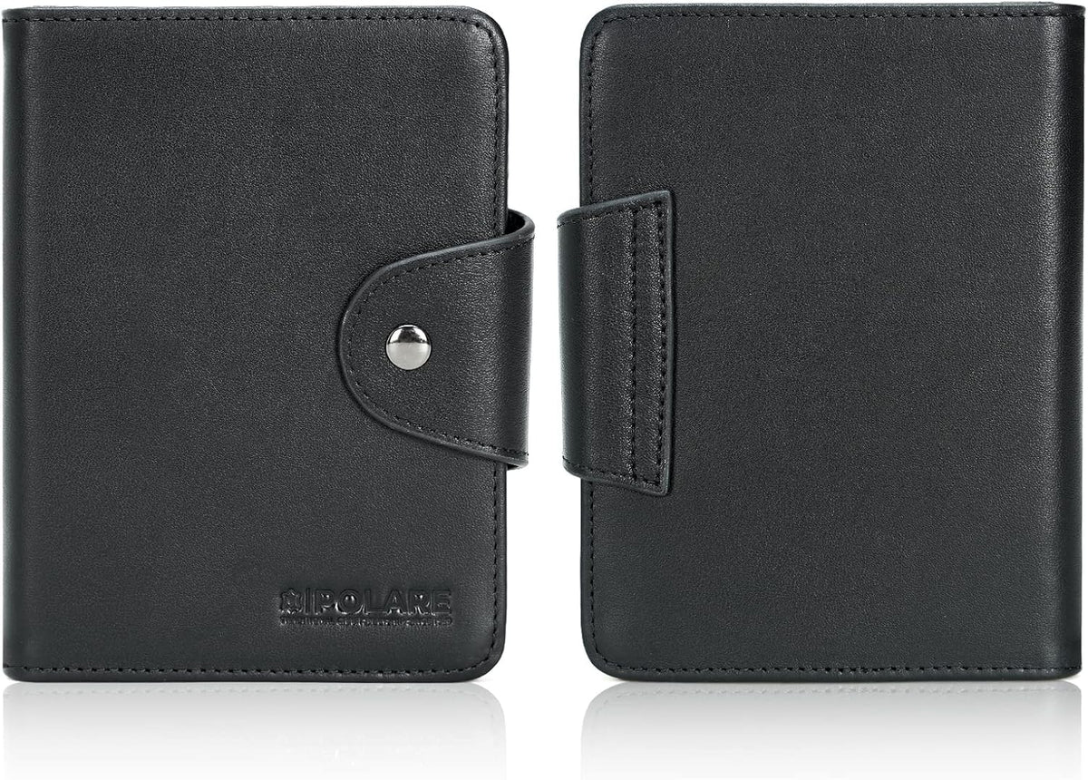 Polare Full Grain Leather Slim and Soft RFID Blocking wallet For Men Snap Bifold Travel Wallet Passport Holders 2 Passports (Dark Brown)