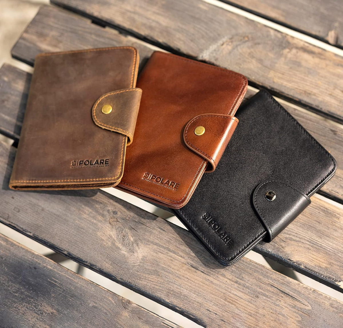 Polare Full Grain Leather Slim and Soft RFID Blocking wallet For Men Snap Bifold Travel Wallet Passport Holders 2 Passports (Dark Brown)