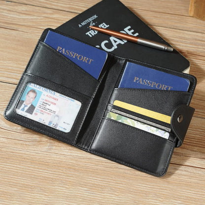 Polare Full Grain Leather Slim and Soft RFID Blocking wallet For Men Snap Bifold Travel Wallet Passport Holders 2 Passports (Dark Brown)