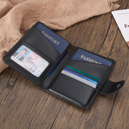 Polare Full Grain Leather Slim and Soft RFID Blocking wallet For Men Snap Bifold Travel Wallet Passport Holders 2 Passports (Dark Brown)