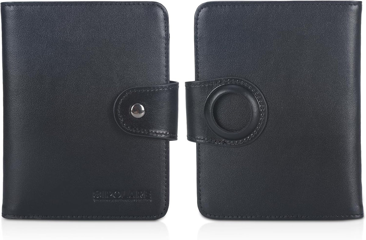 Polare Full Grain Leather Slim and Soft RFID Blocking wallet For Men Snap Bifold Travel Wallet Passport Holders 2 Passports (Dark Brown)