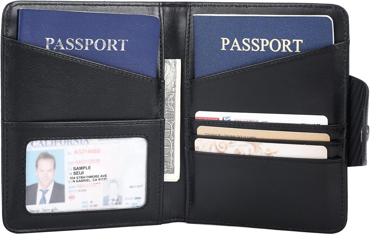 Polare Full Grain Leather Slim and Soft RFID Blocking wallet For Men Snap Bifold Travel Wallet Passport Holders 2 Passports (Dark Brown)