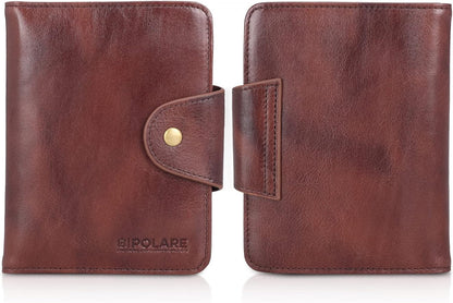 Polare Full Grain Leather Slim and Soft RFID Blocking wallet For Men Snap Bifold Travel Wallet Passport Holders 2 Passports (Dark Brown)