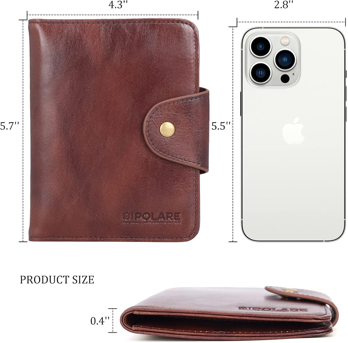Polare Full Grain Leather Slim and Soft RFID Blocking wallet For Men Snap Bifold Travel Wallet Passport Holders 2 Passports (Dark Brown)