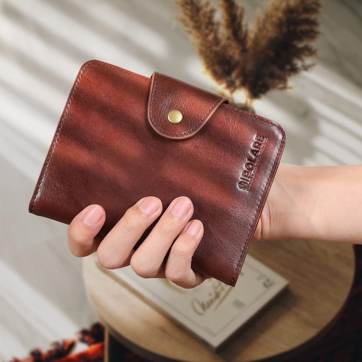 Polare Full Grain Leather Slim and Soft RFID Blocking wallet For Men Snap Bifold Travel Wallet Passport Holders 2 Passports (Dark Brown)
