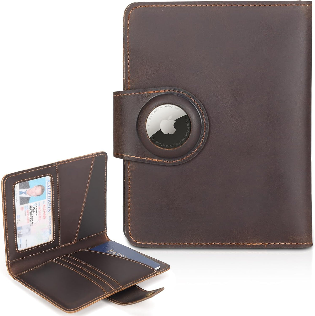 Polare Full Grain Leather Slim and Soft RFID Blocking wallet For Men Snap Bifold Travel Wallet Passport Holders 2 Passports (Dark Brown)