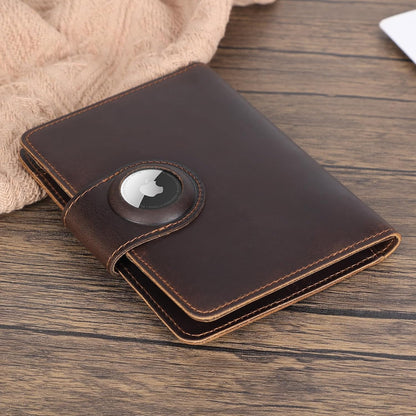 Polare Full Grain Leather Slim and Soft RFID Blocking wallet For Men Snap Bifold Travel Wallet Passport Holders 2 Passports (Dark Brown)