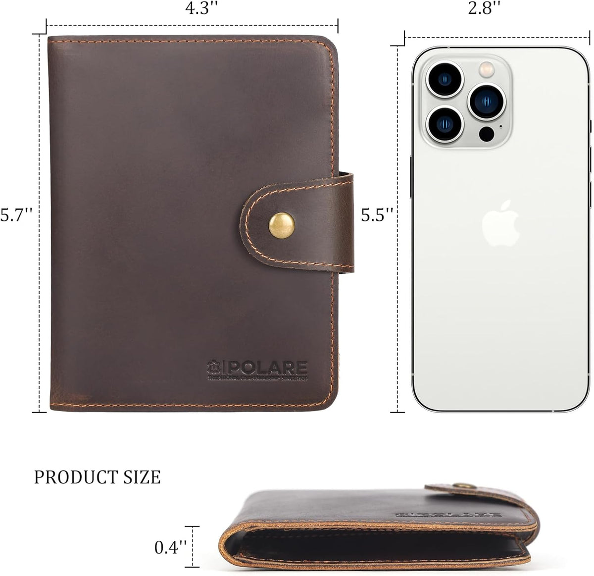 Polare Full Grain Leather Slim and Soft RFID Blocking wallet For Men Snap Bifold Travel Wallet Passport Holders 2 Passports (Dark Brown)