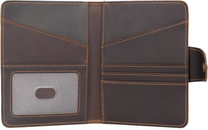 Polare Full Grain Leather Slim and Soft RFID Blocking wallet For Men Snap Bifold Travel Wallet Passport Holders 2 Passports (Dark Brown)