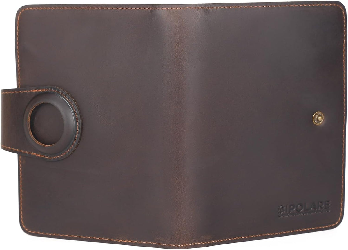 Polare Full Grain Leather Slim and Soft RFID Blocking wallet For Men Snap Bifold Travel Wallet Passport Holders 2 Passports (Dark Brown)