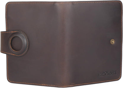 Polare Full Grain Leather Slim and Soft RFID Blocking wallet For Men Snap Bifold Travel Wallet Passport Holders 2 Passports (Dark Brown)
