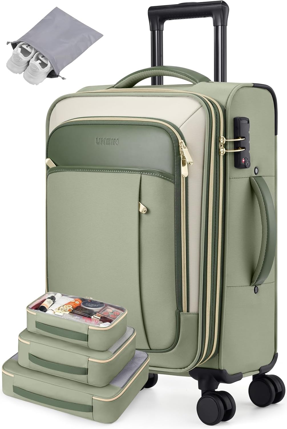 Softside Expandable Carry On Luggage, 20in Carry on Suitcase with Wheels | 22x14x9 Airline Approved Luggage with TSA Lock/Front-Access 15.6in Device Compartment/4 Packing Bags For Travel Business Trip