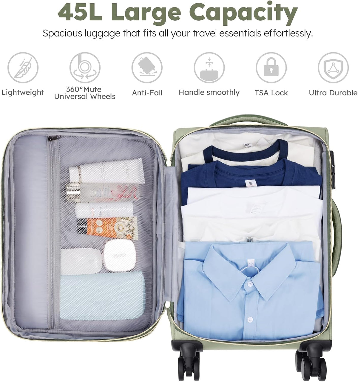Softside Expandable Carry On Luggage, 20in Carry on Suitcase with Wheels | 22x14x9 Airline Approved Luggage with TSA Lock/Front-Access 15.6in Device Compartment/4 Packing Bags For Travel Business Trip