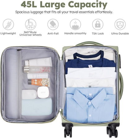 Softside Expandable Carry On Luggage, 20in Carry on Suitcase with Wheels | 22x14x9 Airline Approved Luggage with TSA Lock/Front-Access 15.6in Device Compartment/4 Packing Bags For Travel Business Trip