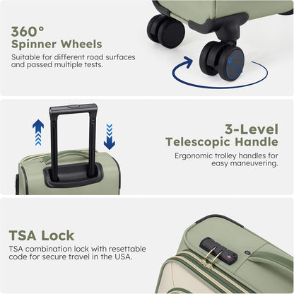 Softside Expandable Carry On Luggage, 20in Carry on Suitcase with Wheels | 22x14x9 Airline Approved Luggage with TSA Lock/Front-Access 15.6in Device Compartment/4 Packing Bags For Travel Business Trip
