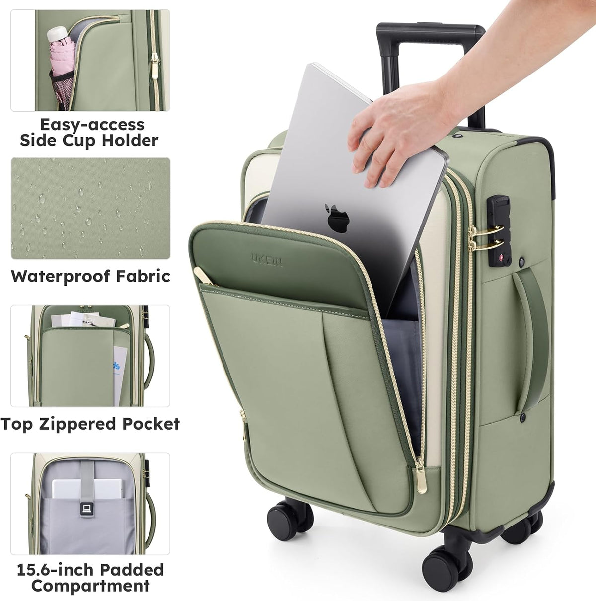 Softside Expandable Carry On Luggage, 20in Carry on Suitcase with Wheels | 22x14x9 Airline Approved Luggage with TSA Lock/Front-Access 15.6in Device Compartment/4 Packing Bags For Travel Business Trip