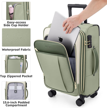 Softside Expandable Carry On Luggage, 20in Carry on Suitcase with Wheels | 22x14x9 Airline Approved Luggage with TSA Lock/Front-Access 15.6in Device Compartment/4 Packing Bags For Travel Business Trip