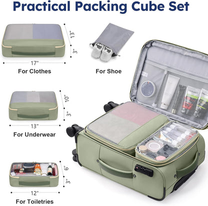 Softside Expandable Carry On Luggage, 20in Carry on Suitcase with Wheels | 22x14x9 Airline Approved Luggage with TSA Lock/Front-Access 15.6in Device Compartment/4 Packing Bags For Travel Business Trip