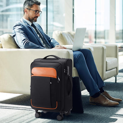 Softside Expandable Carry On Luggage, 20in Carry on Suitcase with Wheels | 22x14x9 Airline Approved Luggage with TSA Lock/Front-Access 15.6in Device Compartment/4 Packing Bags For Travel Business Trip