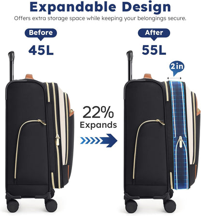 Softside Expandable Carry On Luggage, 20in Carry on Suitcase with Wheels | 22x14x9 Airline Approved Luggage with TSA Lock/Front-Access 15.6in Device Compartment/4 Packing Bags For Travel Business Trip