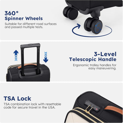 Softside Expandable Carry On Luggage, 20in Carry on Suitcase with Wheels | 22x14x9 Airline Approved Luggage with TSA Lock/Front-Access 15.6in Device Compartment/4 Packing Bags For Travel Business Trip