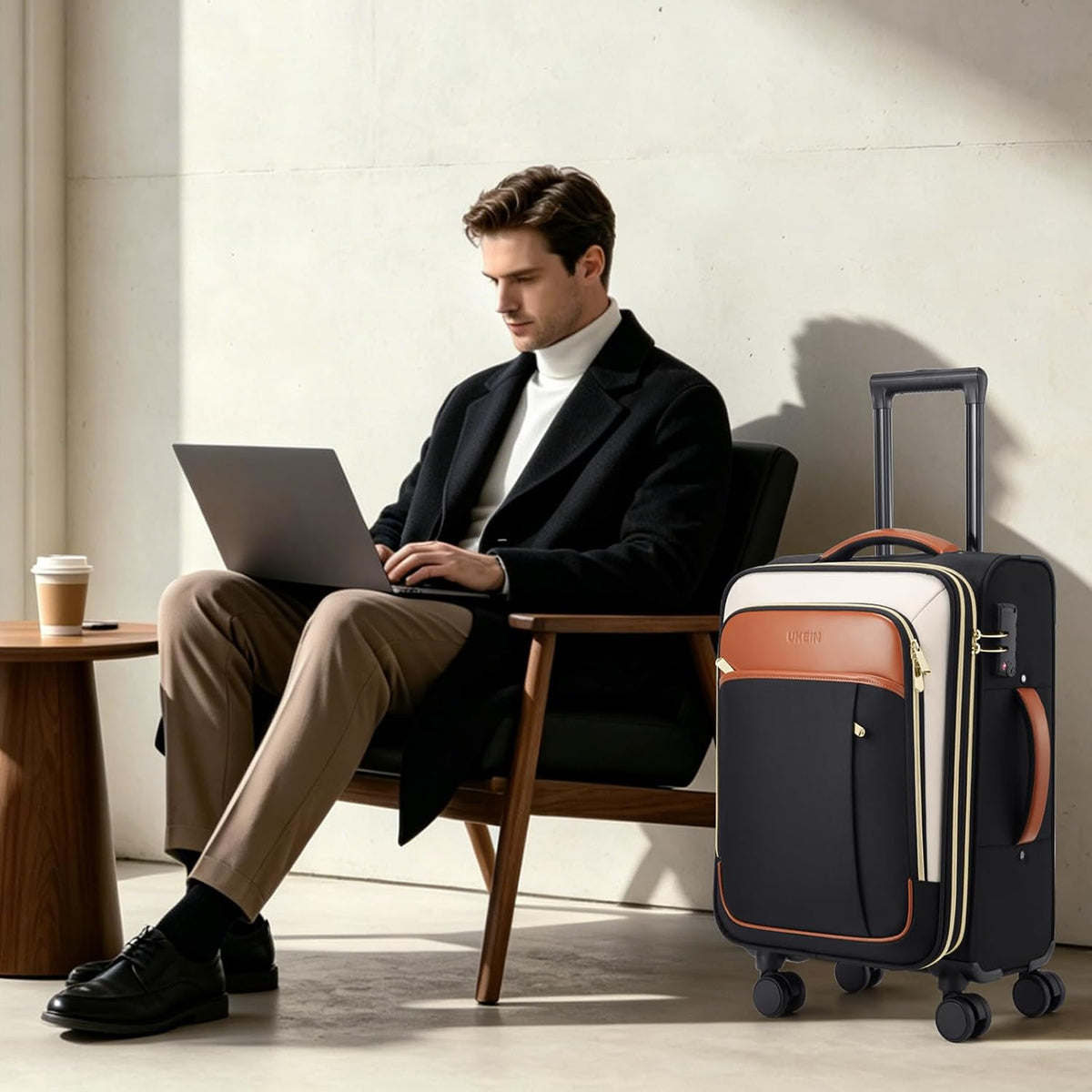 Softside Expandable Carry On Luggage, 20in Carry on Suitcase with Wheels | 22x14x9 Airline Approved Luggage with TSA Lock/Front-Access 15.6in Device Compartment/4 Packing Bags For Travel Business Trip