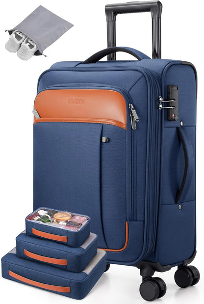 Softside Expandable Carry On Luggage, 20in Carry on Suitcase with Wheels | 22x14x9 Airline Approved Luggage with TSA Lock/Front-Access 15.6in Device Compartment/4 Packing Bags For Travel Business Trip