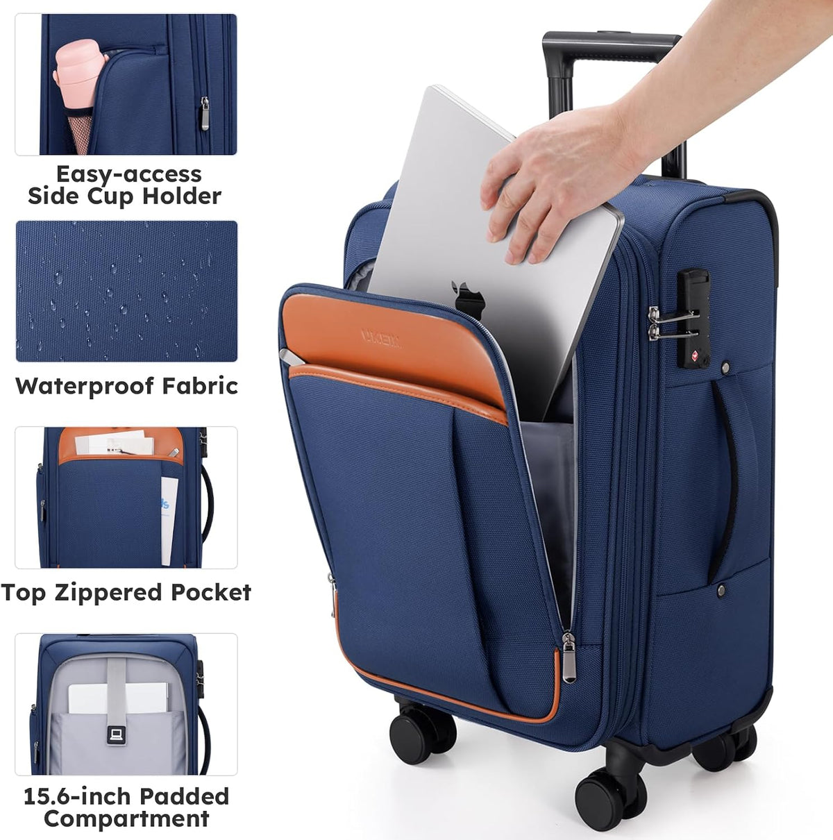 Softside Expandable Carry On Luggage, 20in Carry on Suitcase with Wheels | 22x14x9 Airline Approved Luggage with TSA Lock/Front-Access 15.6in Device Compartment/4 Packing Bags For Travel Business Trip