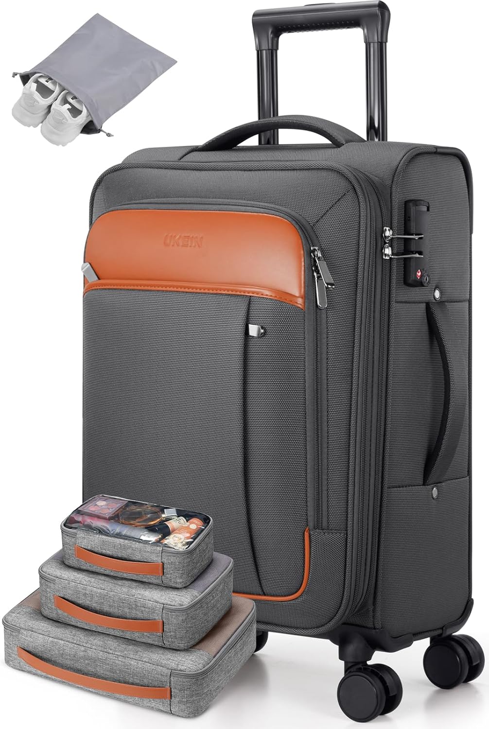 Softside Expandable Carry On Luggage, 20in Carry on Suitcase with Wheels | 22x14x9 Airline Approved Luggage with TSA Lock/Front-Access 15.6in Device Compartment/4 Packing Bags For Travel Business Trip