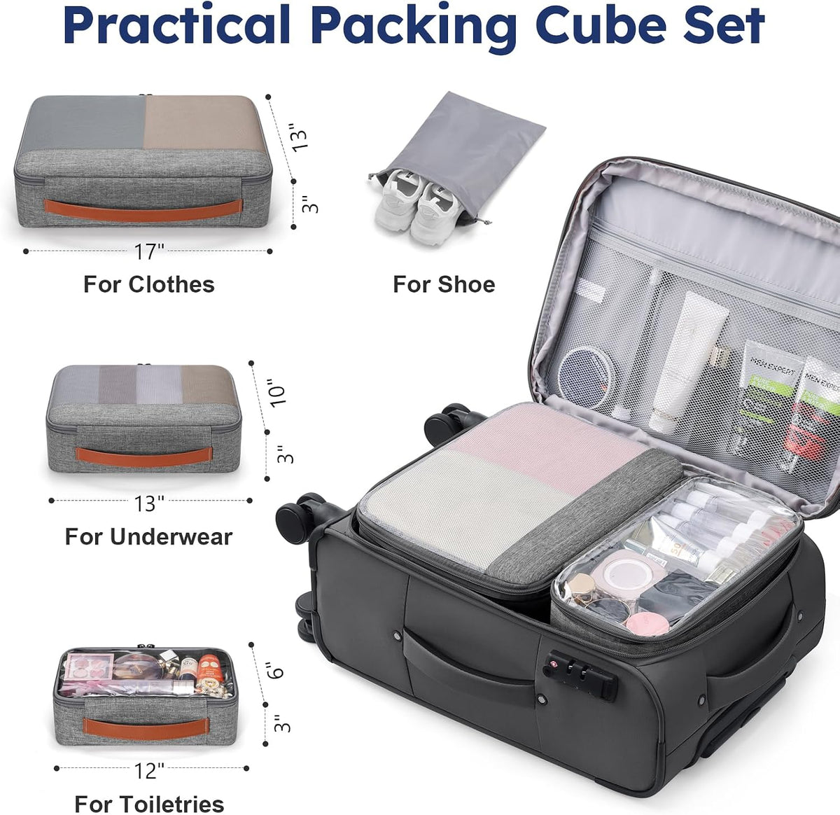 Softside Expandable Carry On Luggage, 20in Carry on Suitcase with Wheels | 22x14x9 Airline Approved Luggage with TSA Lock/Front-Access 15.6in Device Compartment/4 Packing Bags For Travel Business Trip