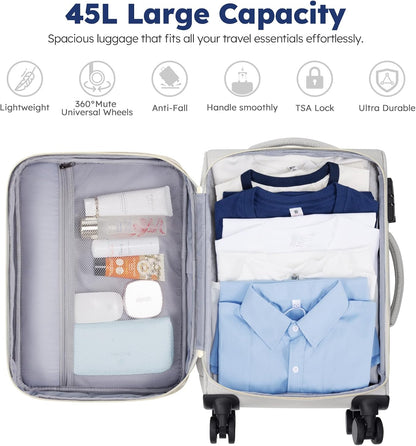 Softside Expandable Carry On Luggage, 20in Carry on Suitcase with Wheels | 22x14x9 Airline Approved Luggage with TSA Lock/Front-Access 15.6in Device Compartment/4 Packing Bags For Travel Business Trip
