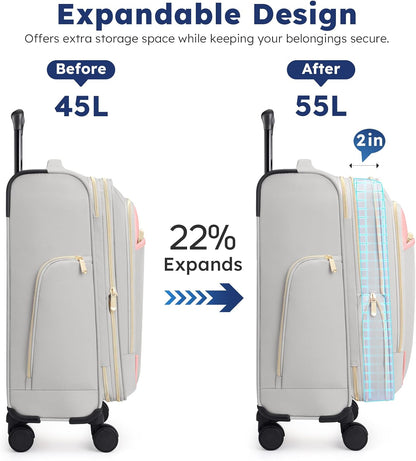 Softside Expandable Carry On Luggage, 20in Carry on Suitcase with Wheels | 22x14x9 Airline Approved Luggage with TSA Lock/Front-Access 15.6in Device Compartment/4 Packing Bags For Travel Business Trip