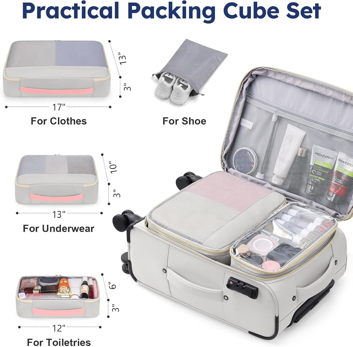 Softside Expandable Carry On Luggage, 20in Carry on Suitcase with Wheels | 22x14x9 Airline Approved Luggage with TSA Lock/Front-Access 15.6in Device Compartment/4 Packing Bags For Travel Business Trip