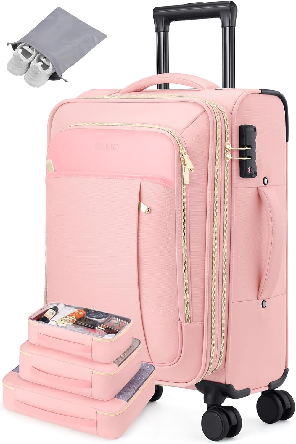 Softside Expandable Carry On Luggage, 20in Carry on Suitcase with Wheels | 22x14x9 Airline Approved Luggage with TSA Lock/Front-Access 15.6in Device Compartment/4 Packing Bags For Travel Business Trip