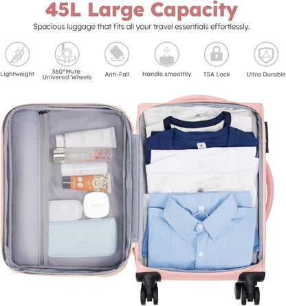 Softside Expandable Carry On Luggage, 20in Carry on Suitcase with Wheels | 22x14x9 Airline Approved Luggage with TSA Lock/Front-Access 15.6in Device Compartment/4 Packing Bags For Travel Business Trip